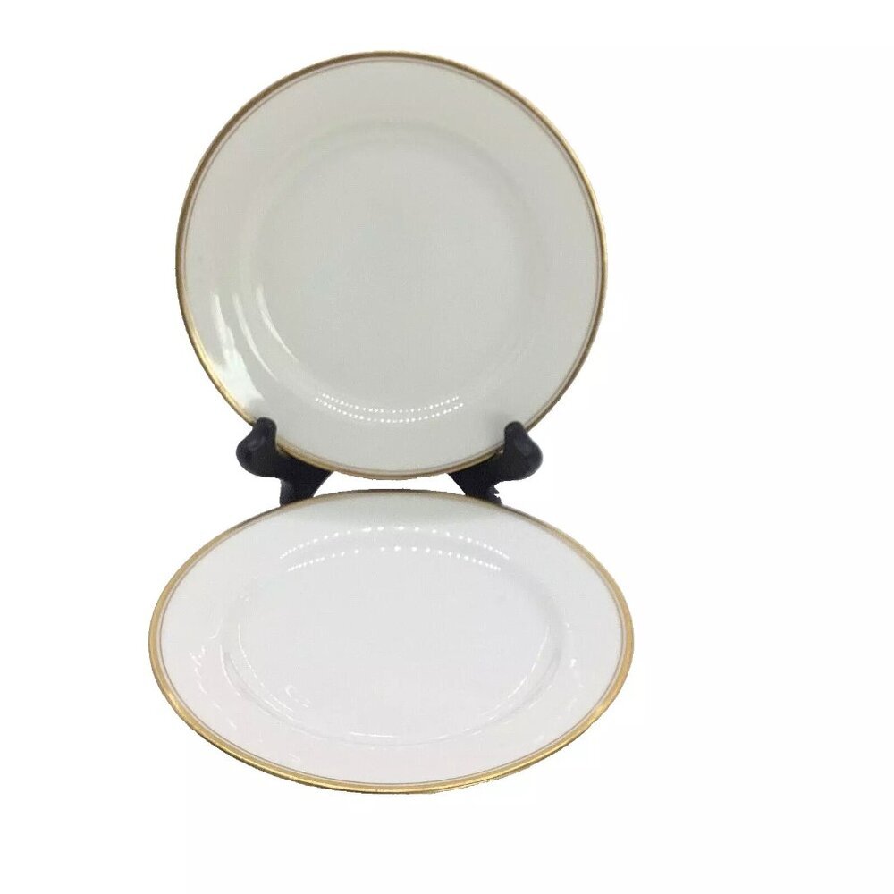 2 Haviland Limoges Bread Butter Plates Coupe H1415 White/Gold Trim & Inner Ring